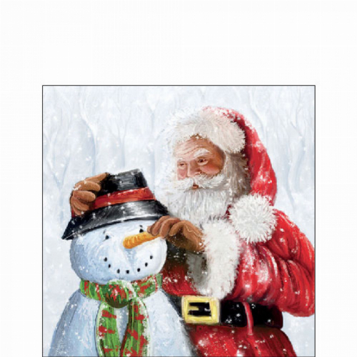 Santa mit Schneemann  - Servietten 25x25cm