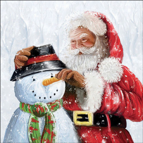 Santa mit Schneemann  - Servietten 33x33cm